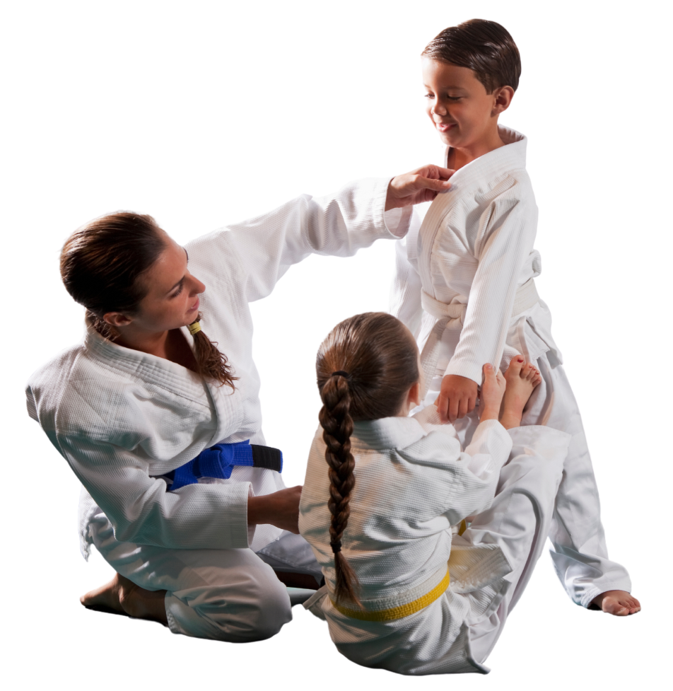 Adult with Boy and Girl In BJJ Class